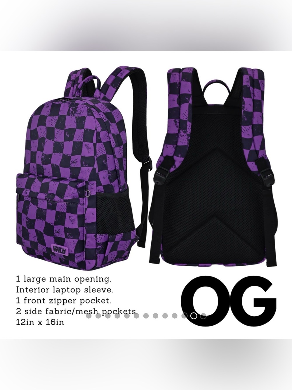 Checkerboard Purple Backpack - Picture 3 of 3